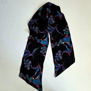 100% Silk Scarf Dark Floral Painted Neon